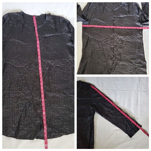 Eileen Fisher Women's Black 100% Silk Tussah Button Down Pintuck Blouse Medium - Picture 13 of 15